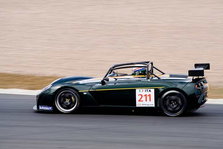 A Lotus 2-Eleven race car on track