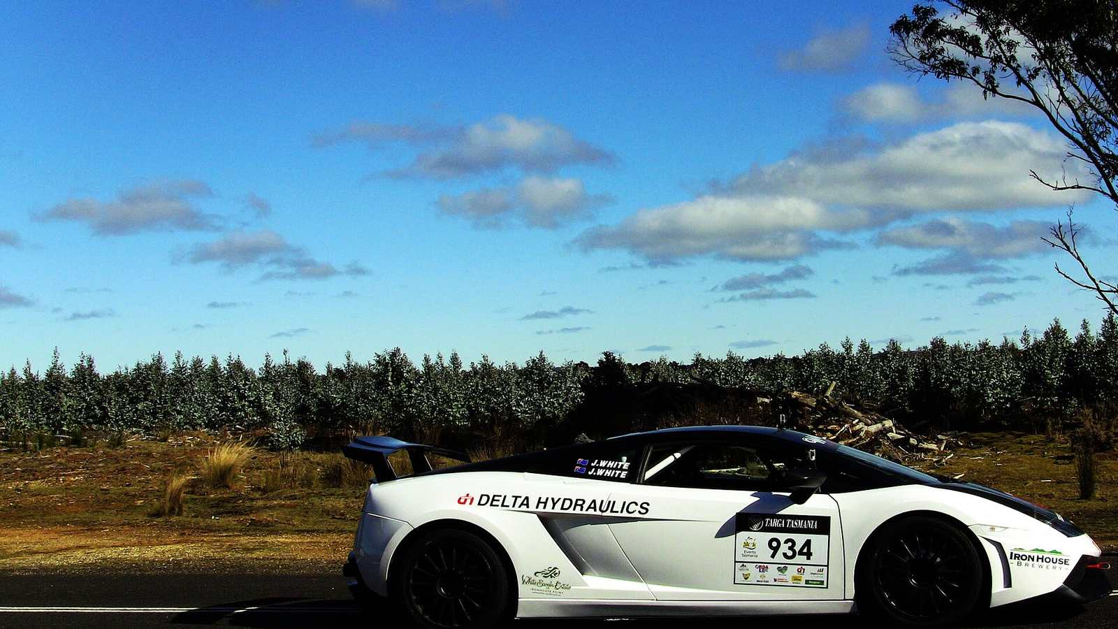 A car on a closed-road stage of Targa Tasmania