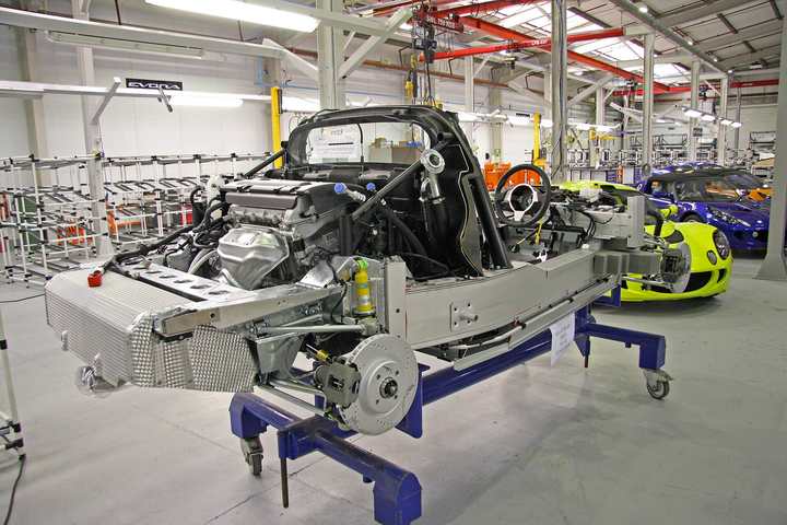 A Lotus rolling chassis on the production line