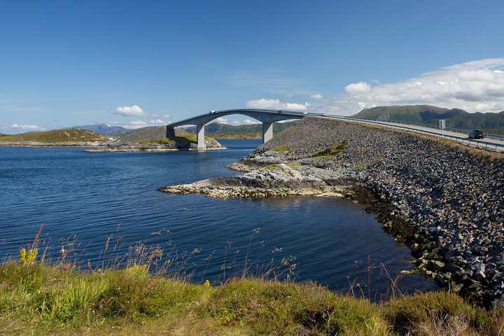The curved Storseisundet Bridge on Norway's Atlantic Ocean Road