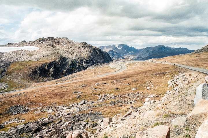 Switchbacks of the Beartooth Highway climbing towards the high plateau