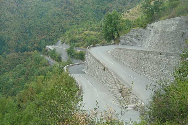 Tight hairpin bends on the Col de Turini road near Moulinet