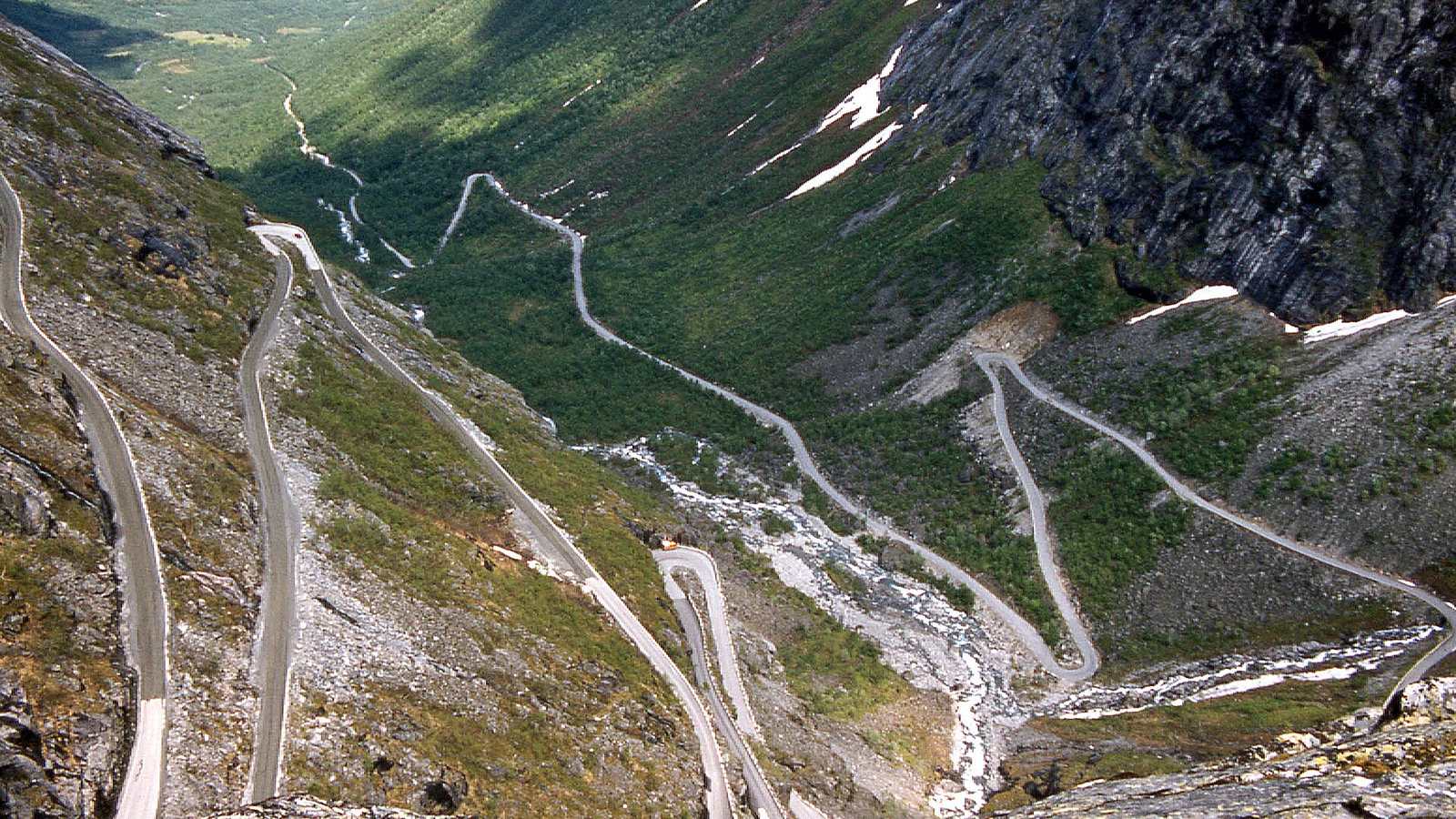 The eleven hairpin bends of Trollstigen seen from the upper viewing platform
